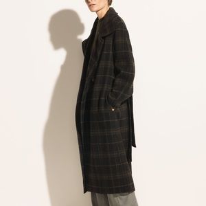 Vince long plaid coat in Black/Java size XS